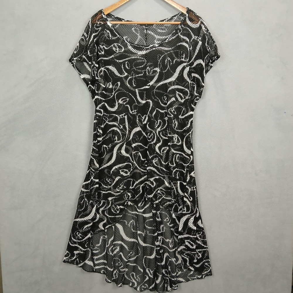 Cha Cha Vente Swimsuit Cover Up Womens 2X Plus Black‎ White Mesh High Low Hem